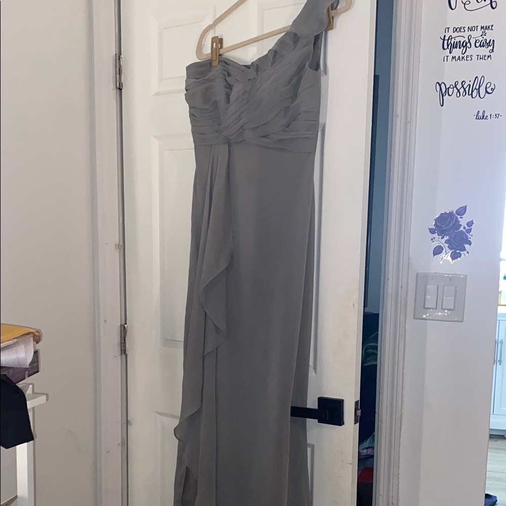 David’s Bridal Gray One-Shoulder Dress with Sleek Design